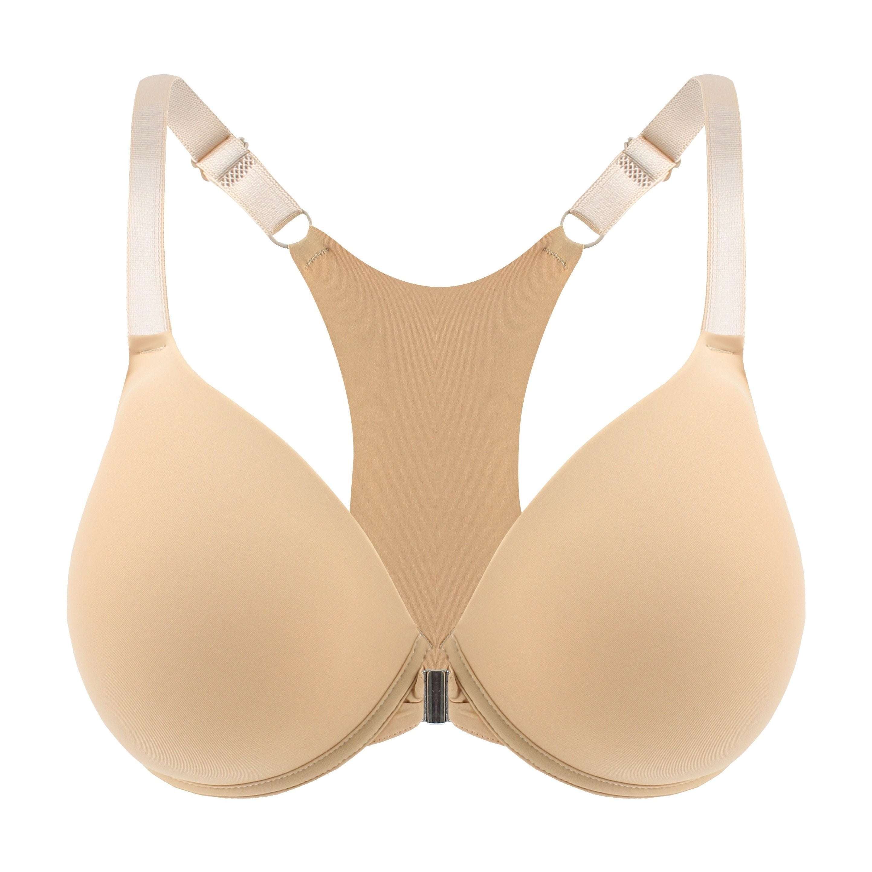 Sports Bra Solid Front Closure Racer Back Padded Bralette