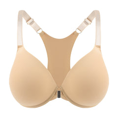 Sports Bra Solid Front Closure Racer Back Padded Bralette