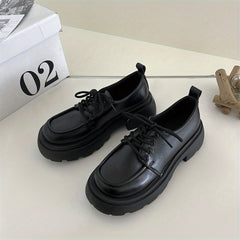 Women's Chunky Heel Loafers Lace Up Shoes Comfortable Dress Shoes