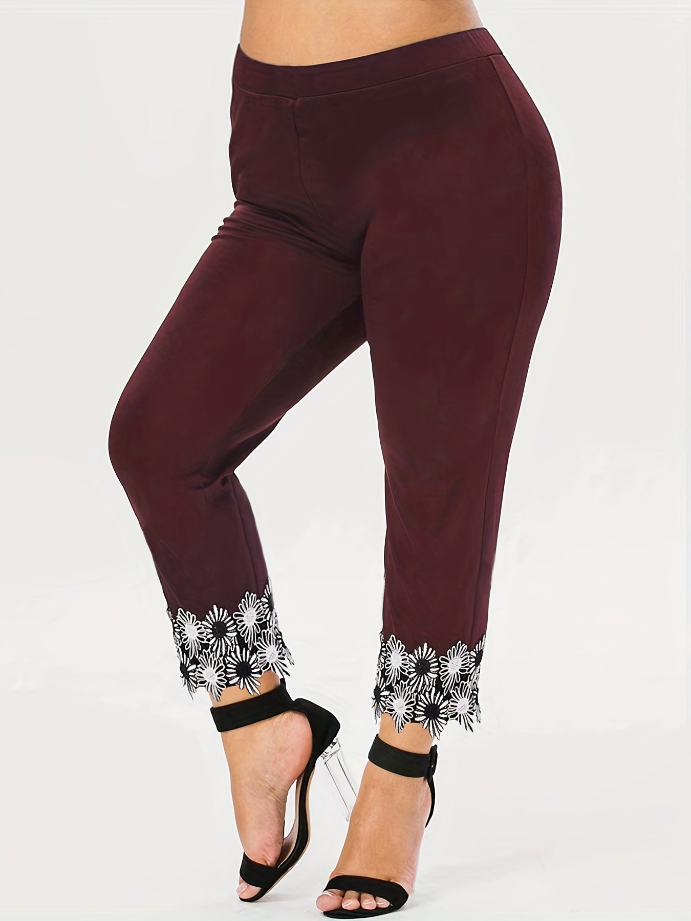 Sexy Leggings Women's Plus Frill Trim Elastic High Rise