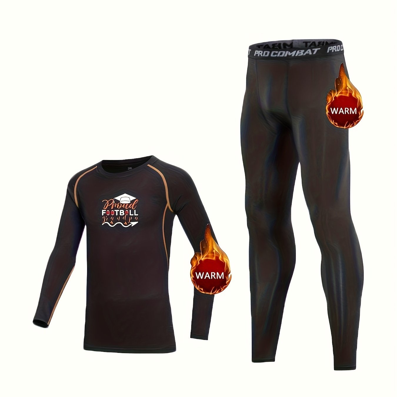 2pcs Toddler Kids Fleece Thermal Compression Sets Football Print