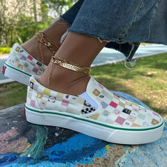 Women's Checkered Canvas Slip-On Skate Shoes