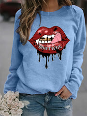 Lip Print Sweatshirt Casual Long Sleeve Crew Neck Women's Clothing
