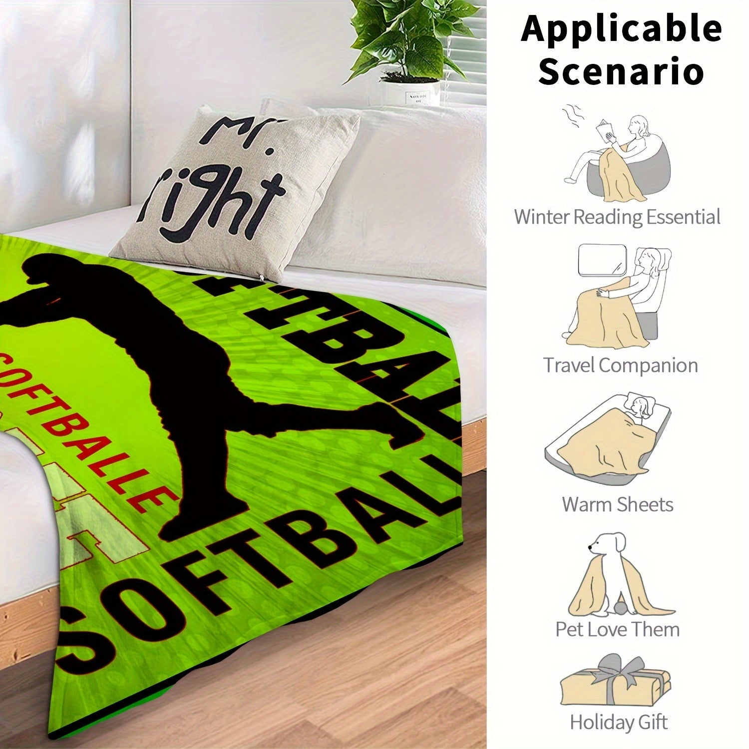 Baseball Pattern Soft Flannel Blanket Lightweight Cozy Comfortable Throw Blanket