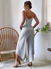 Solid Spaghetti Wide Leg Jumpsuit Backless Sleeveless Casual Summer Jumpsuit