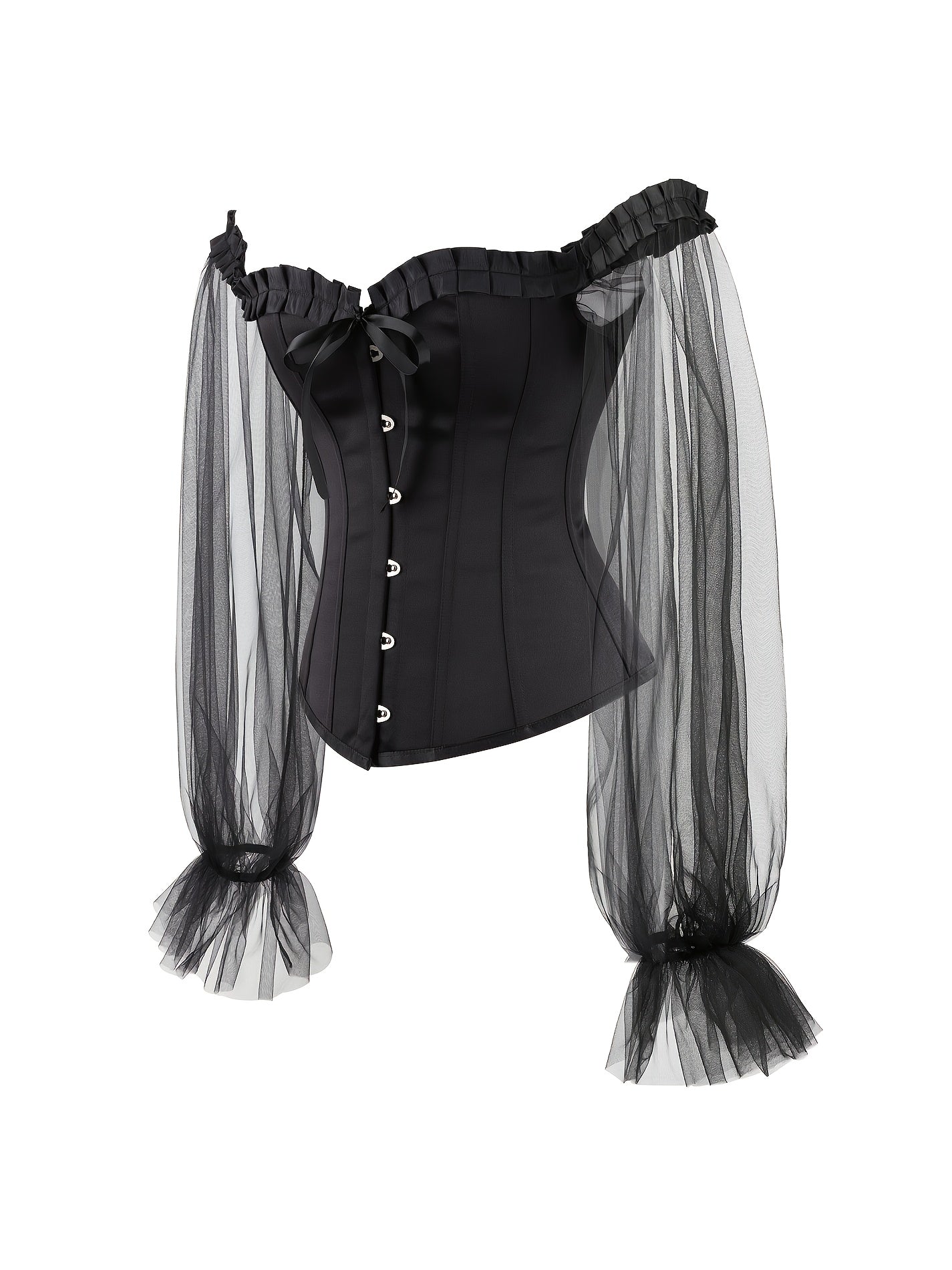 Off Shoulder Mesh Sleeve Overbust Corset Gothic Lace Bustier