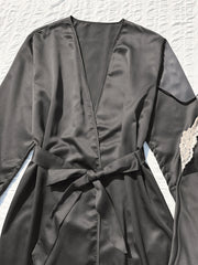 2pcs Satin Robe & Cami Dress Set with Lace Trim