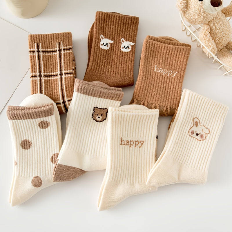 Cute Cartoon Animal Print Crew Socks for Women