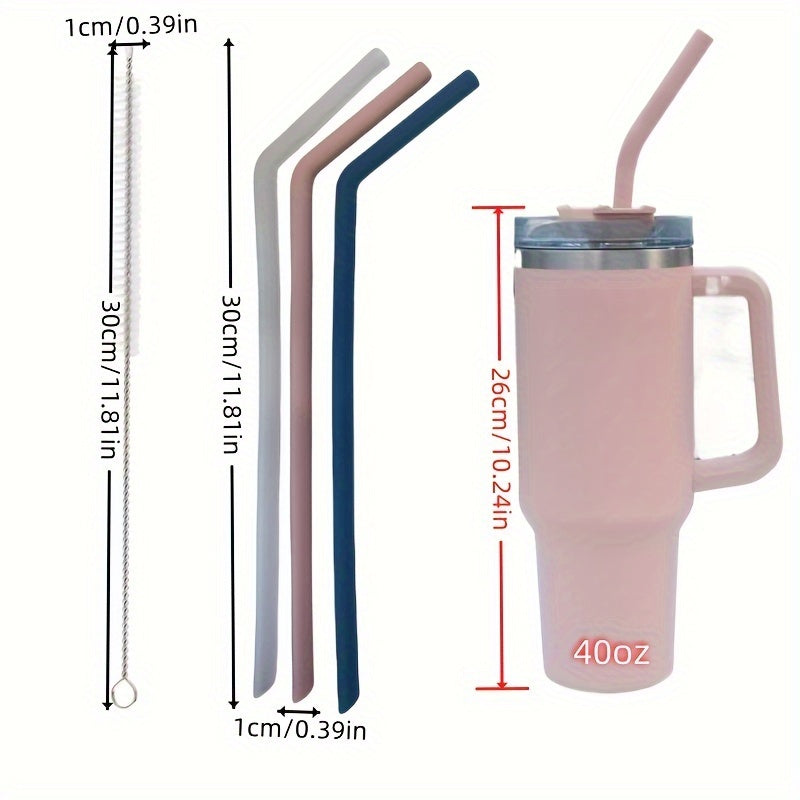 3pcs Reusable Silicone Curved Straws for 32-40oz Tumblers with Carrier Bag