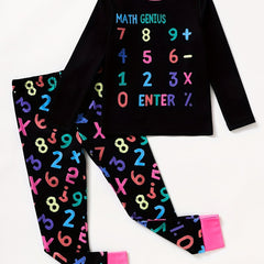 Girl's Math Genius Pajama Set Long Sleeve Top & Pants