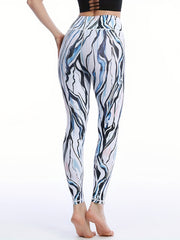 Striped Print High Waist Yoga Pants Tummy Control Leggings Women's Activewear