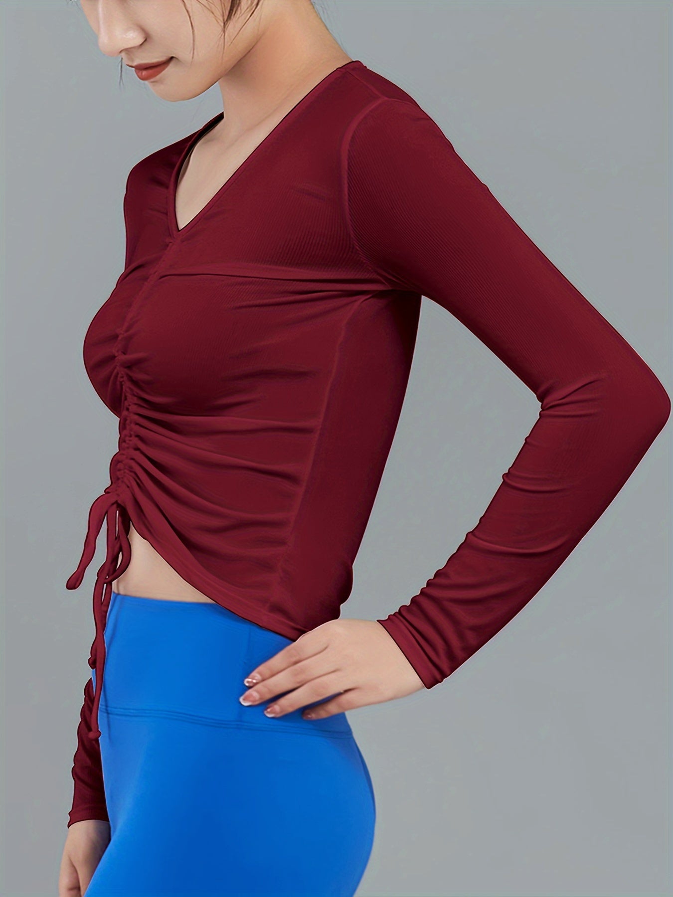 Long Sleeves Yoga T Shirt V Neck High Stretch Sports Tee Women's Acti