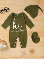 Newborn Infant Letter Romper Set Long Sleeve Jumpsuit & Hat & Gloves