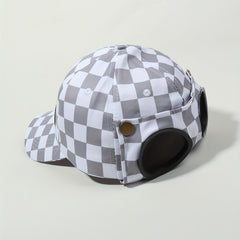 Plaid Baseball Cap with Flip Glasses - Adjustable Lightweight Sun Hat