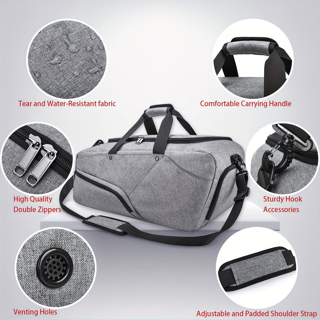 Large Capacity Gym Fitness Bag with Shoes Compartment Waterproof Storage