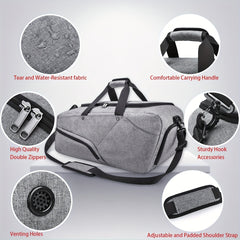 Large Capacity Gym Fitness Bag with Shoes Compartment Waterproof Storage