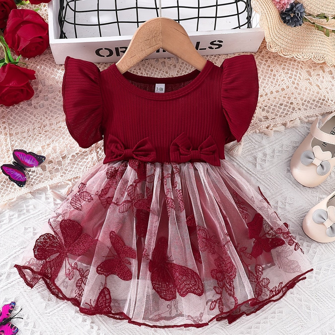 Girls Butterfly Bow Layered Mesh Dress Baby Girl Party Princess Dress