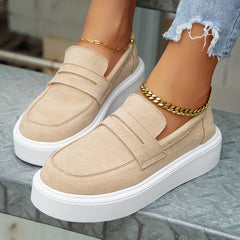 Women's Solid Platform Slip On Sneakers Comfortable Low Top Shoes