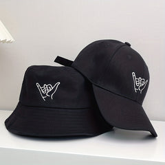 2pcs Gesture Embroidered Bucket Hat Set Unisex Sun Hat