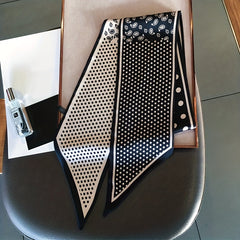 Polka Dot Paisley Print Neckerchief Silk Scarf Double Layer Hair Ribbon