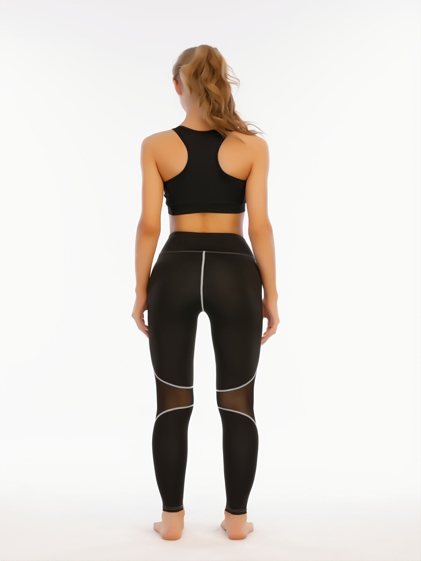 High Waist Yoga Pants with Mesh for Fitness & Running