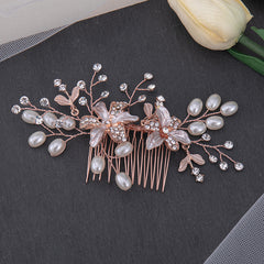 Leaf Bridal Hair Comb Faux Pearl Crystal Headpiece