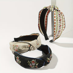 Chinese Style Flower Embroidery Headband Wide Head Hoop Hair Band