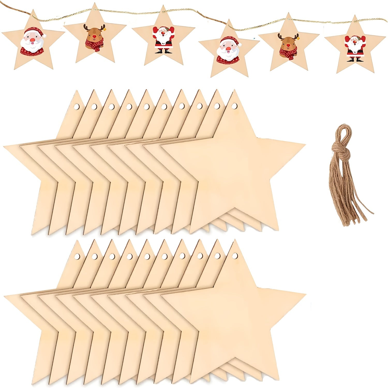 10pcs Wooden Star Christmas Tree Ornaments DIY Painting Wood Slices