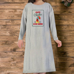 Chick & Letter Print Long Sleeve Nightdress
