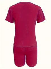 Lounge Set Women's Plus Letter Print Short Sleeve Top & Shorts