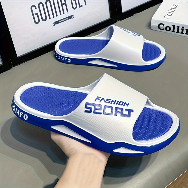 Men's Alphabet Print Open Toe Beach Slides Slip On Shoes