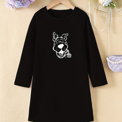 Girls' Donkey Head Print Long Sleeve Casual Dress