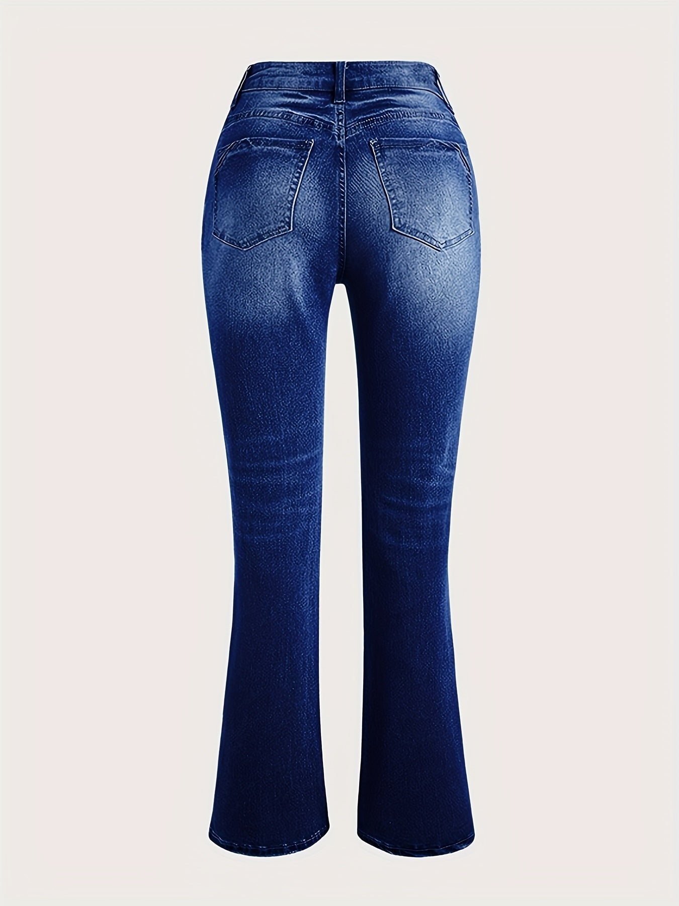 High Stretch Flared Jeans Wide Legs Slash Pockets Bell Bottom Denim Pants