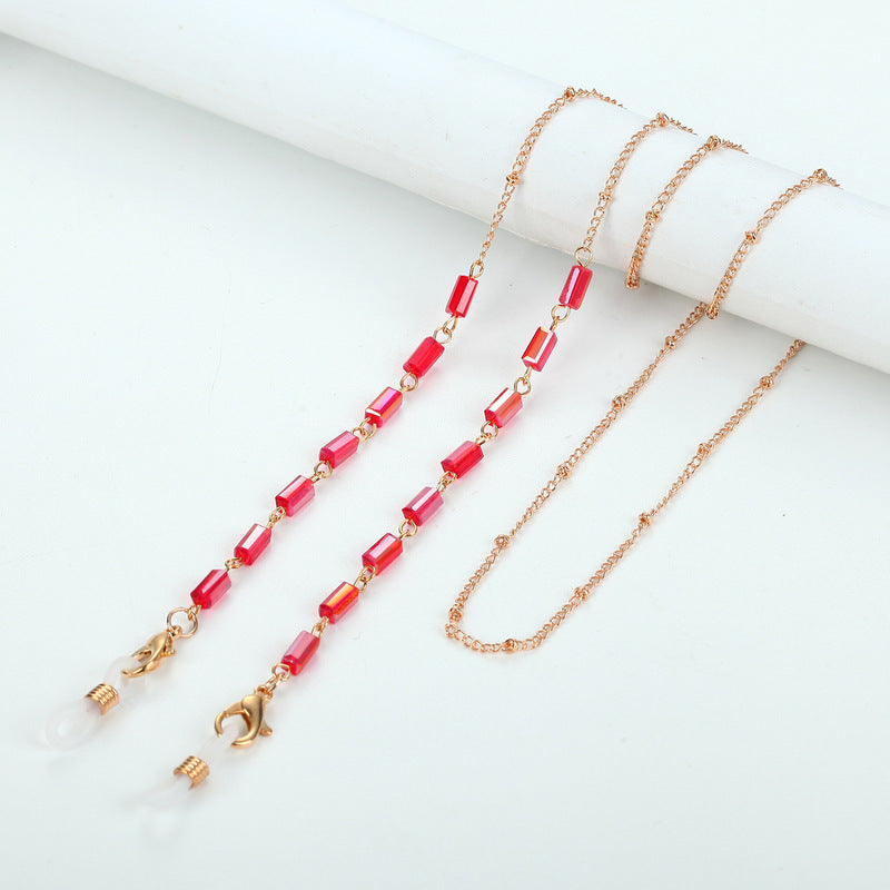 Crystal Glass Cuboid Glasses Chain and Mask Holder Necklace