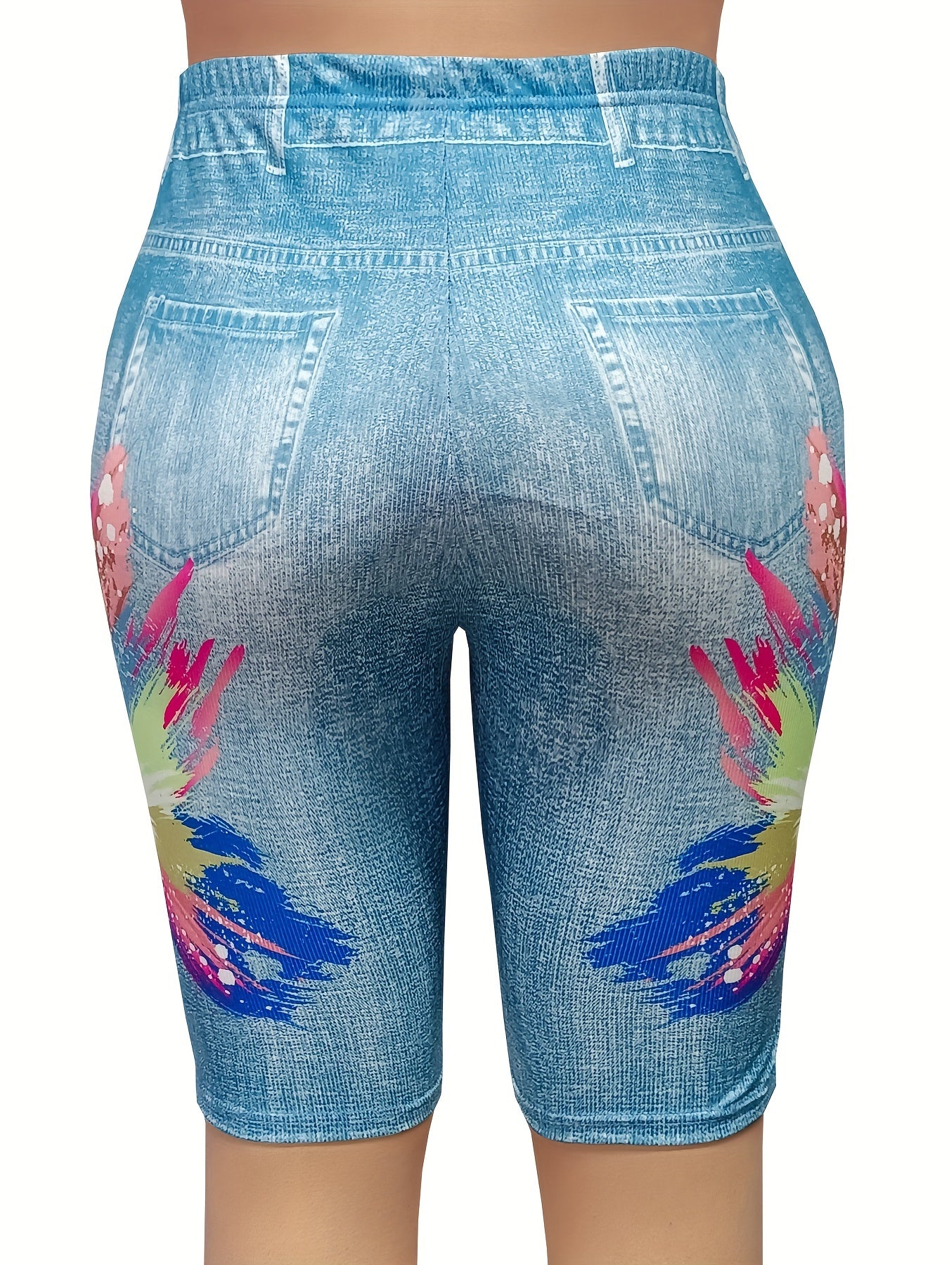 Women's Plus Denim & Painting Print High Rise Skinny Shorts