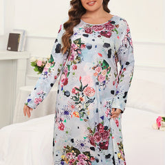Floral Print Plus Size Lounge Dress for Women