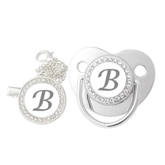 Silver Rhinestone Baby Letter Pacifier Nursing Mouth with Chain Clip