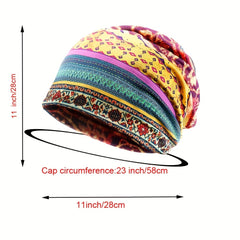 Boho Floral Print Beanie Vintage Lightweight Skull Cap Women Men