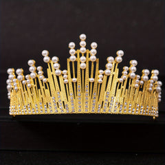 Silvery Crystal Crown Tiara Faux Pearl Rhinestone Wedding Tiaras