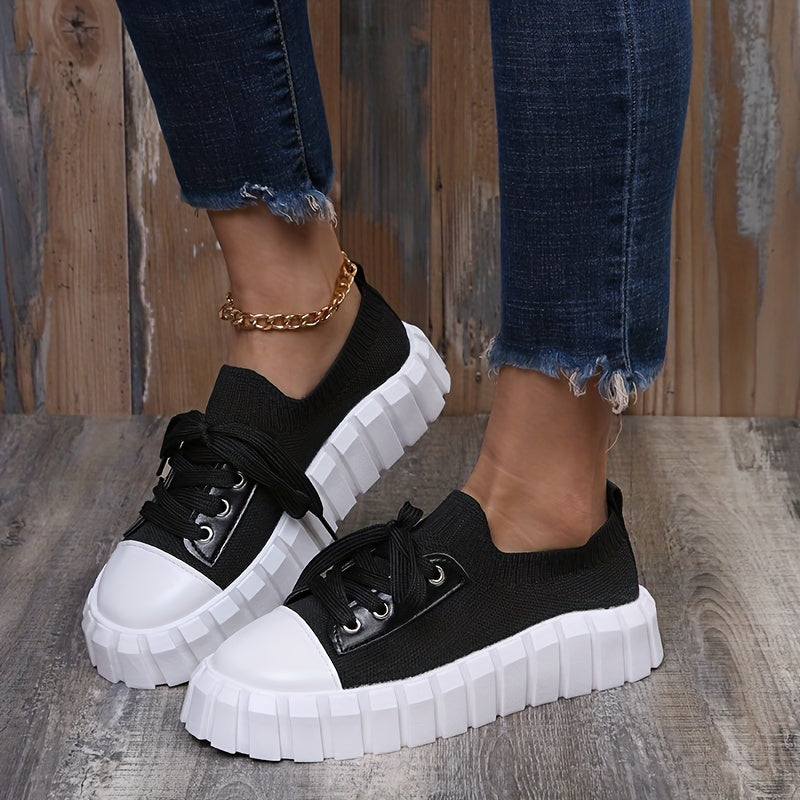 Women's Breathable Platform Sneakers Comfortable Low Top Shoes