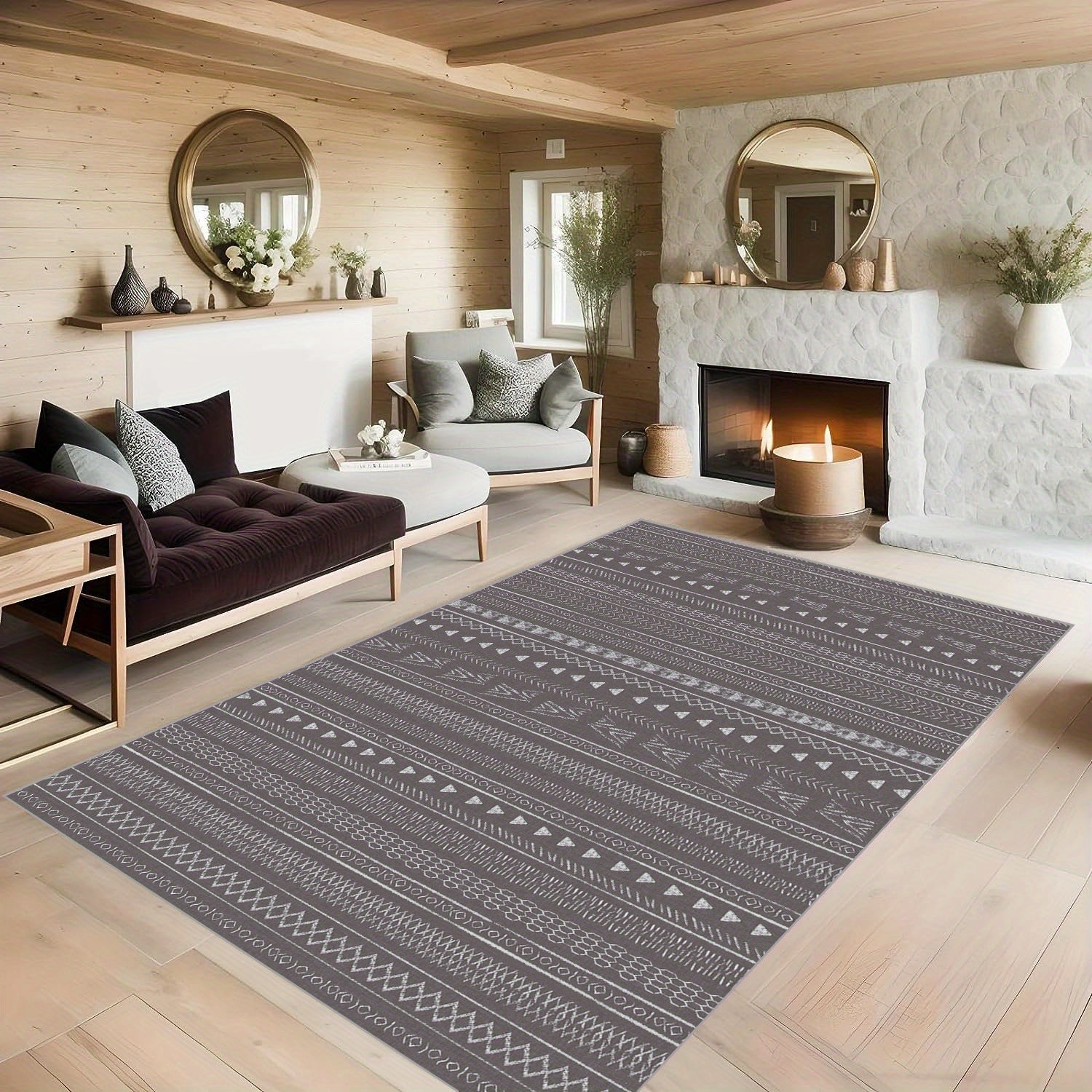 Geometric Texture Pattern Rug for Living Room and Bedroom Indoor Outdoor