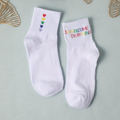 2 Pairs Letter & Heart Print Socks Breathable Mid Tube Women's Stockings