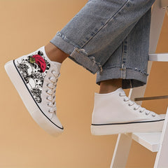 Women's High Top Canvas Shoes with Cat and Red Hat