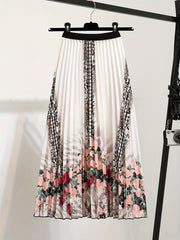 Floral & Leopard Print Elastic Waisted A line Skirt