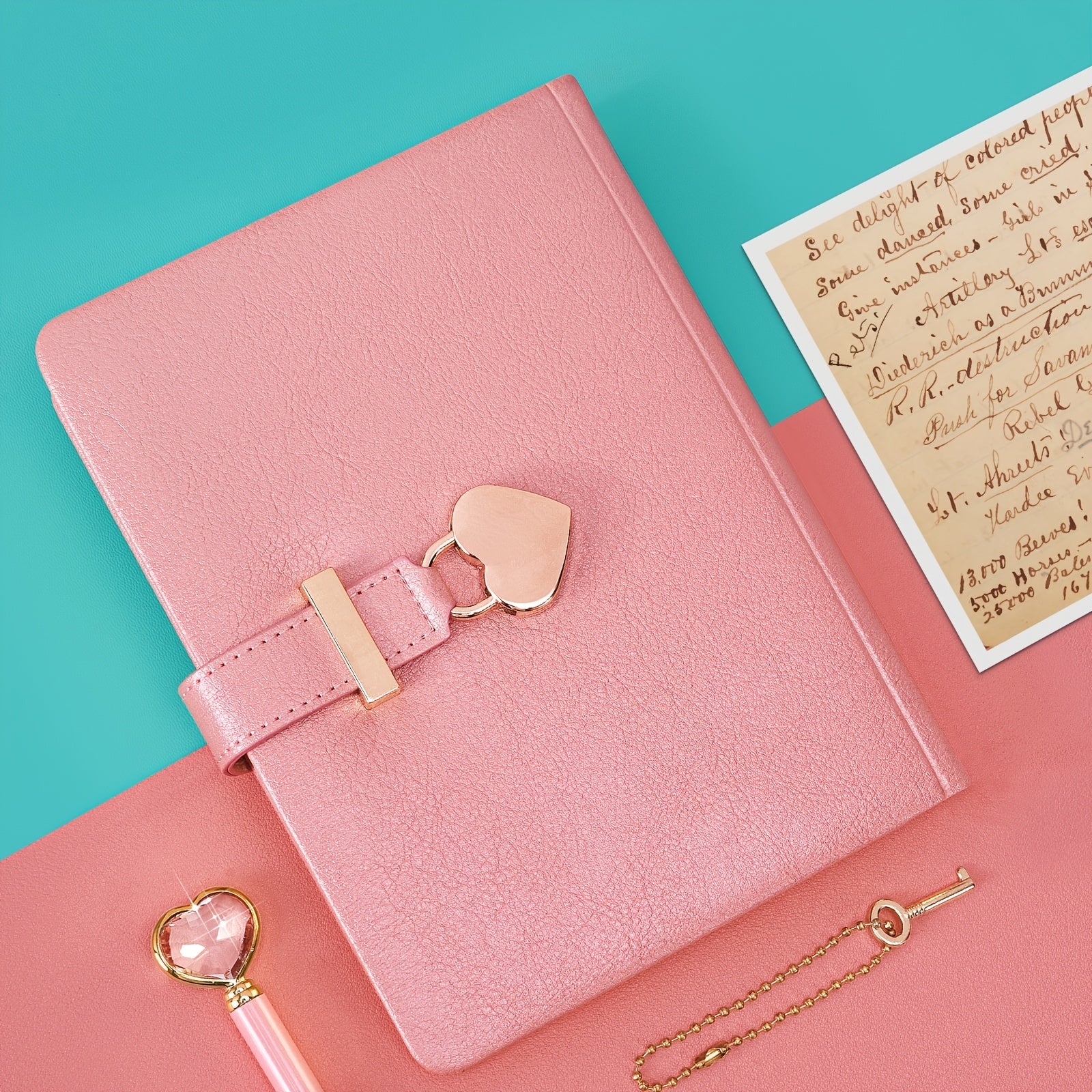 Heart Lock Journal & Pink Drill Pen Set