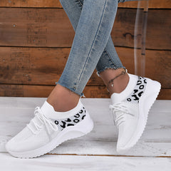 Leopard Print Knit Socks Sneakers Soft Sole Casual Running Shoes