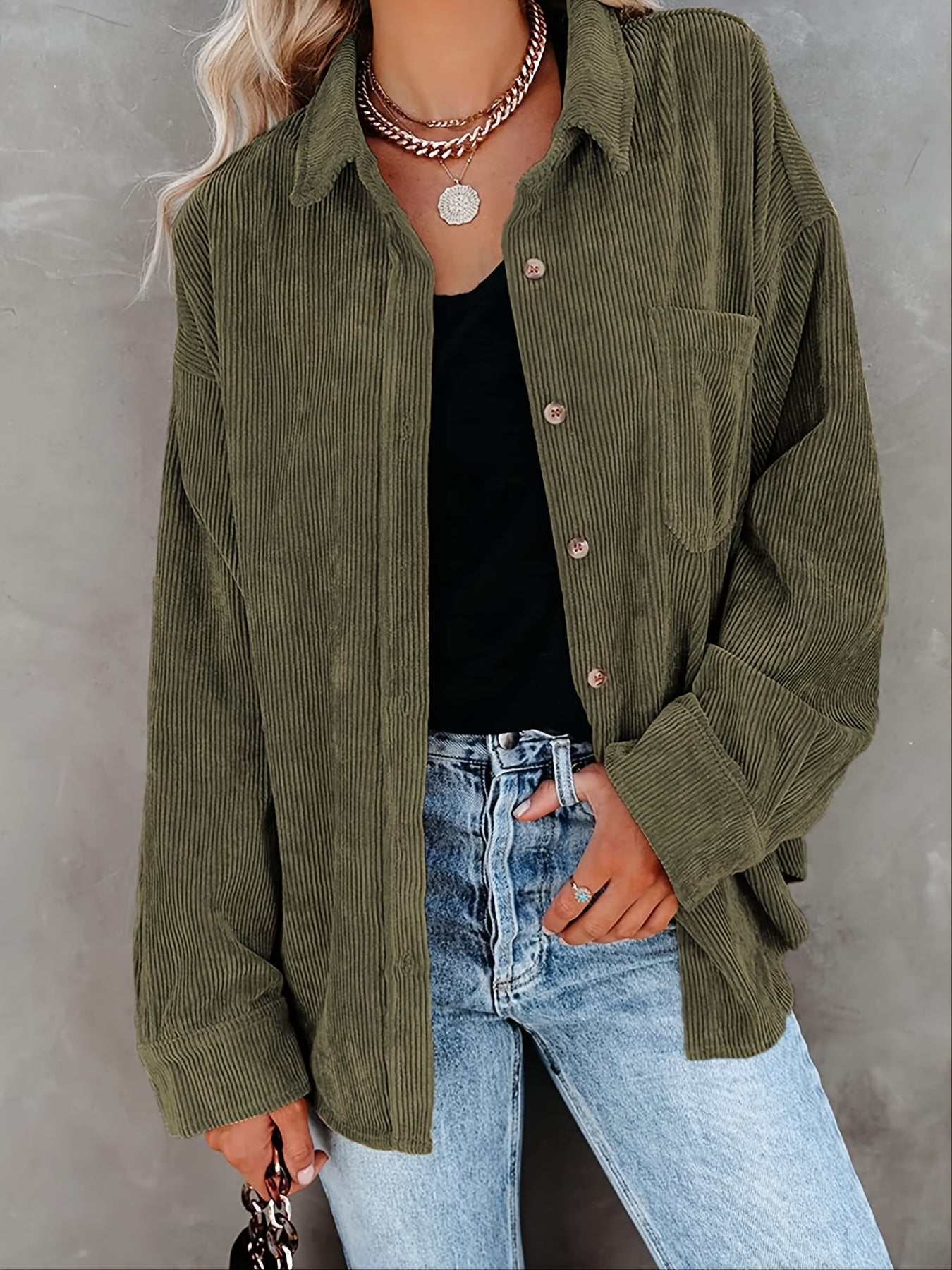 Solid Lapel Long Sleeve Jacket for Women