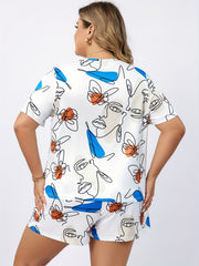 Women's Plus Abstract Face Print Short Sleeve Top & Shorts Pajamas Set