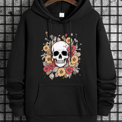 Skull Print Hooded Sweatshirt for Men