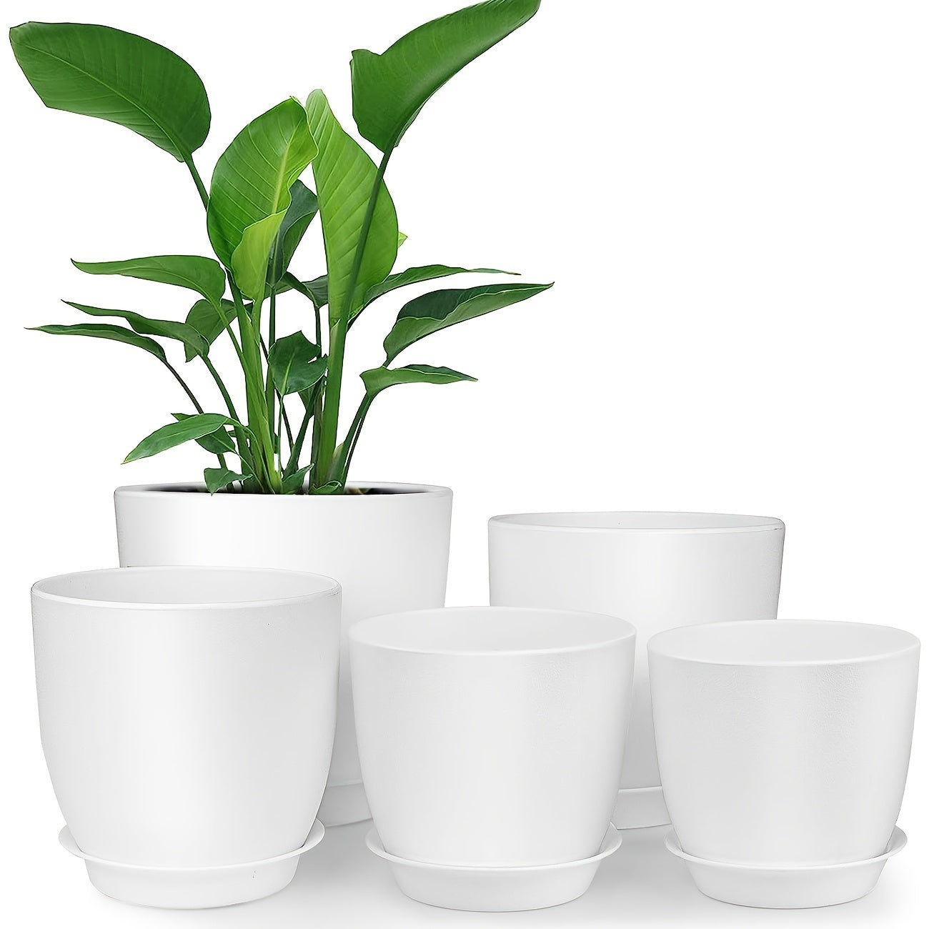5 Plastic Planters w/ Tray 17.78cm Flower Pot Indoor Outdoor Decor